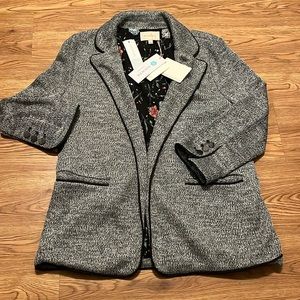 SKIES ARE BLUE Anthropologie Women's Alanna Texture Knit Blazer Grey/White Large